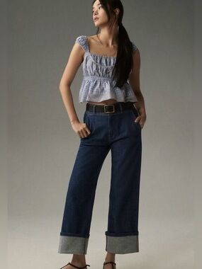 Anthropologie The Maisy Relaxed Cuff Mid-Rise Straight-Leg Jeans by Pilcro 28